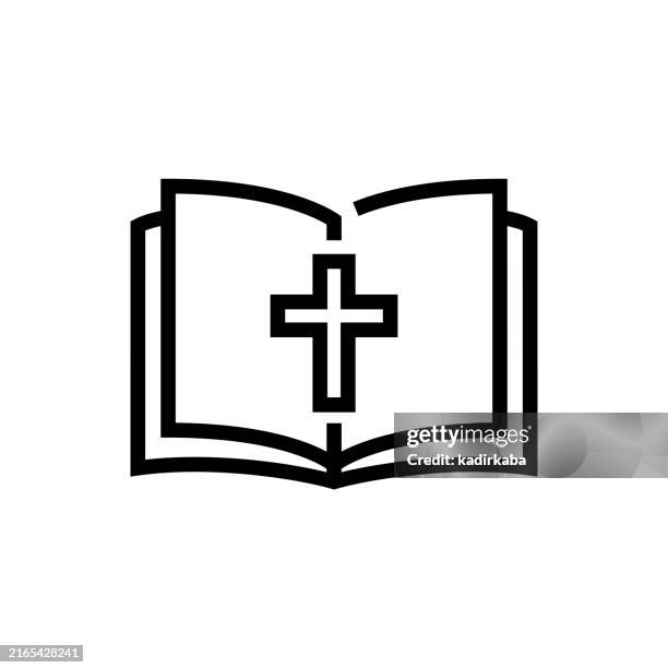 ilustraciones, imágenes clip art, dibujos animados e iconos de stock de icono de línea de la biblia. libro, cristianismo, crucifijo, iglesia, confesión. - biblia