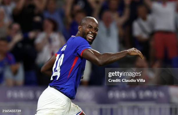 Jean-Philippe Mateta of Team France celebrates scoring his team's first goal during the Men's semifinal match between France and Egypt during the...