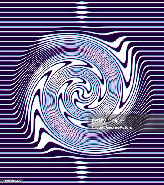 psychedelic striped background morphing into spiral with glitch technique - virtual therapy stock illustrations