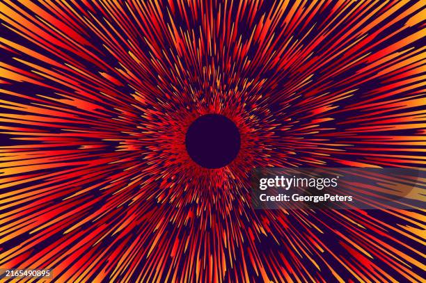ilustraciones, imágenes clip art, dibujos animados e iconos de stock de borde circullar: marco y estelas de luz explosivas - psicodélica