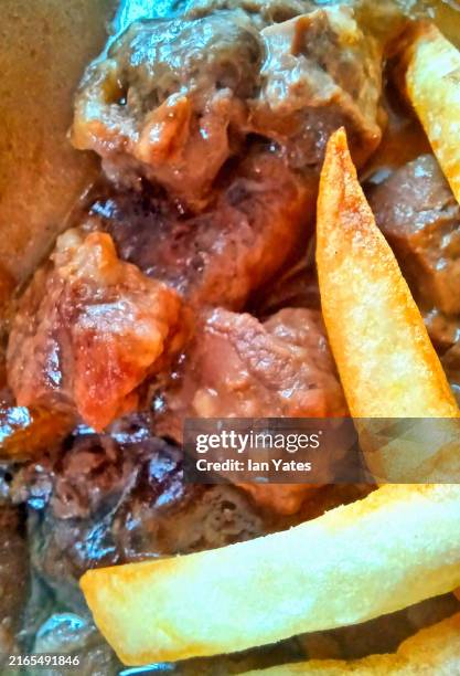 steak & kidney pudding and chips - suet pudding stock pictures, royalty-free photos & images