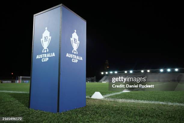 General view during the 2024 Australia Cup Round of 32 match between South Melbourne FC and Wellington Phoenix FC at Lakeside Stadium on August 06,...