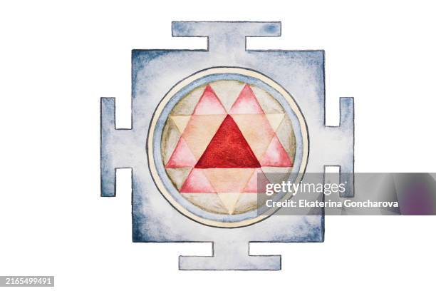 watercolor drawing of the image of yantra, in particular sri yantra щn the white background. - yantra stock pictures, royalty-free photos & images