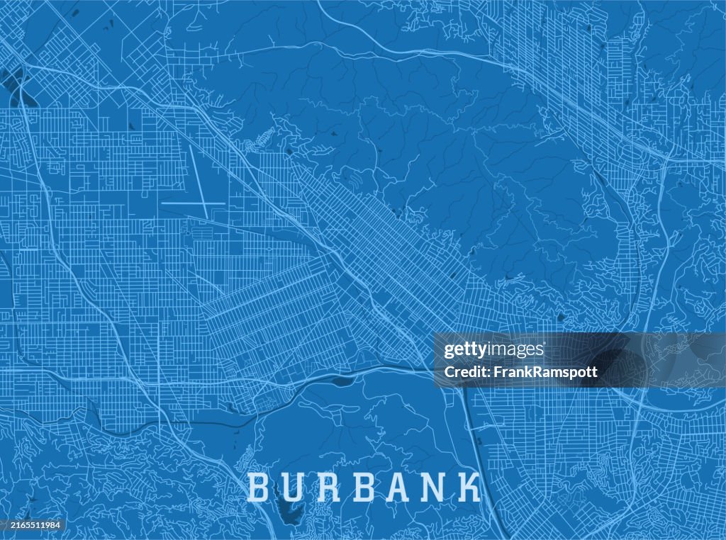Burbank CA Stadt Vektor Straßenkarte Blau Horizontal
