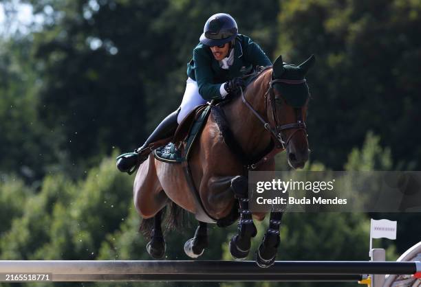 Abdulrahman Alrajhi and horse Ventago of Team Saudi Arabia compete in the Jumping Individual Final on day eleven of the Olympic Games Paris 2024 at...