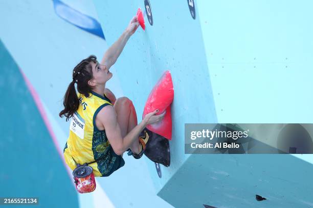 Oceana MacKenzie of Australia competes during the Women's Boulder & Lead Semifinal on day eleven of the Olympic Games Paris 2024 at Le Bourget Sport...