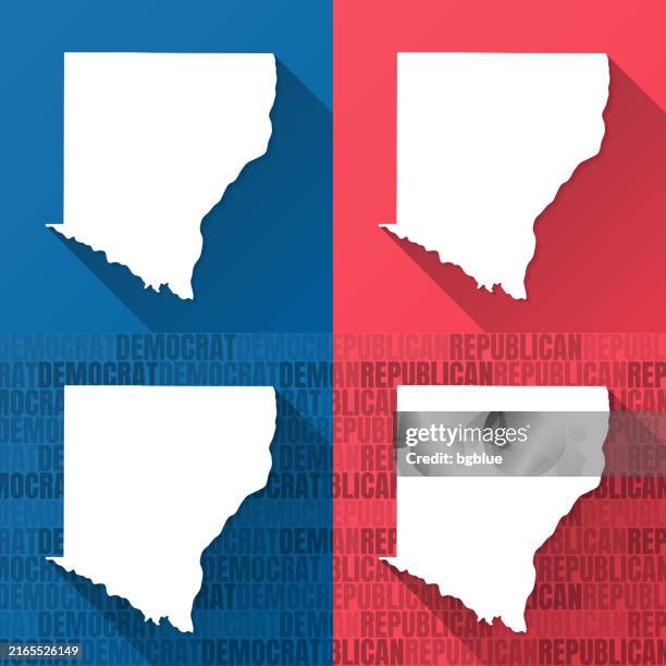 des moines county, iowa. maps on blue and red backgrounds - burlington iowa stock illustrations