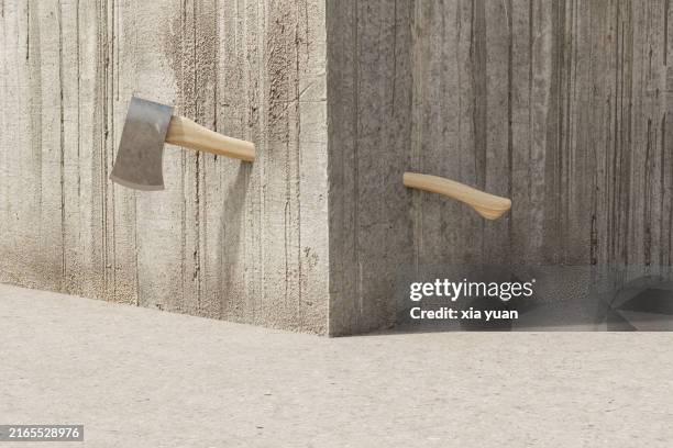 hatchet embedded in the wall - side axe stock pictures, royalty-free photos & images