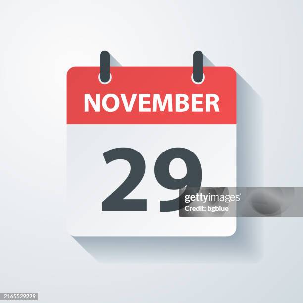 ilustraciones, imágenes clip art, dibujos animados e iconos de stock de 29 de noviembre - icono de calendario diario con efecto de corte de papel sobre fondo en blanco - icono calendario