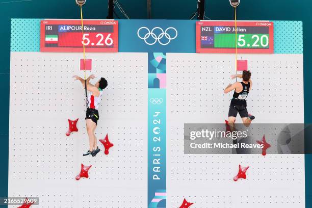 Reza Alipour Shenazandifard of Team Islamic Republic of Iran and Julian David of Team New Zealand competes during the Men's Speed, Qualification...