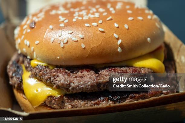 Close-up of McDonald's Double Quarter Pounder with Cheese burger, San Ramon, California, August 3, 2024.