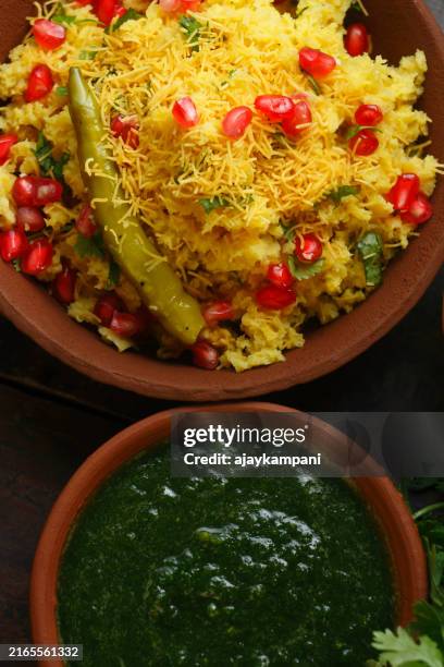 sev khamani - poha stock pictures, royalty-free photos & images