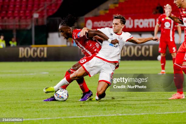 Warren Bondo and Kevin Gameiro are in action during the Coppa Italia match between AC Monza and FC Sudtirol in Monza, Italy, on August 09 at U-Power...