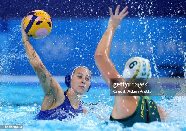 Margarita Plevritou of Team Greece shoots in the Women's Quarterfinal match between Team Australia and Team Greece on day eleven of the Olympic Games...