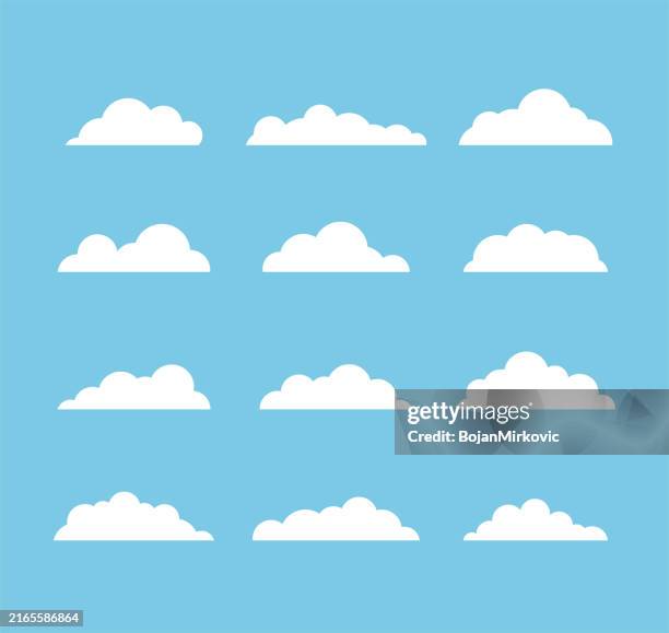 clouds set on blue background. vector - cloud stock illustrations