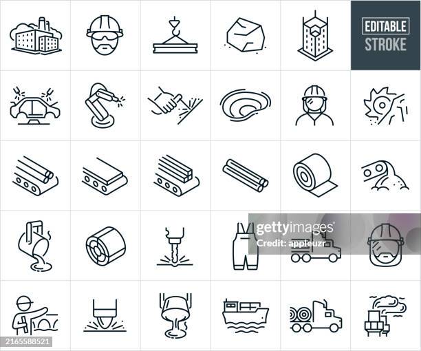 illustrations, cliparts, dessins animés et icônes de steel industry thin line icons - editable stroke - tôle
