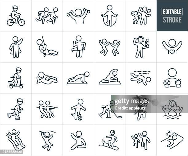 child fitness and wellness thin line icons - editable stroke - run icon editable stroke stock illustrations