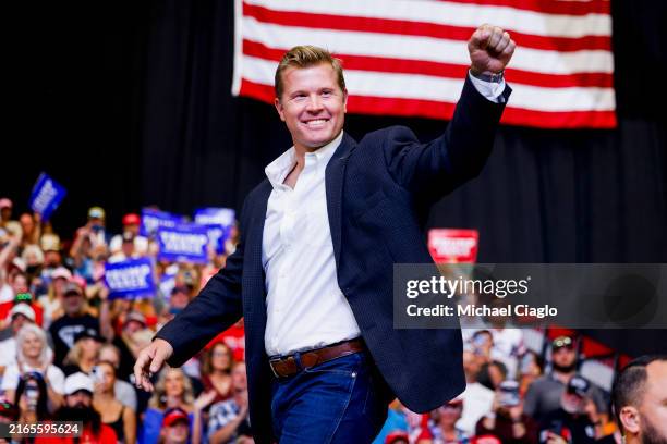 Montana Republican U.S. Senate candidate Tim Sheehy walks up to the stage during a rally for Republican presidential nominee, former U.S. President...