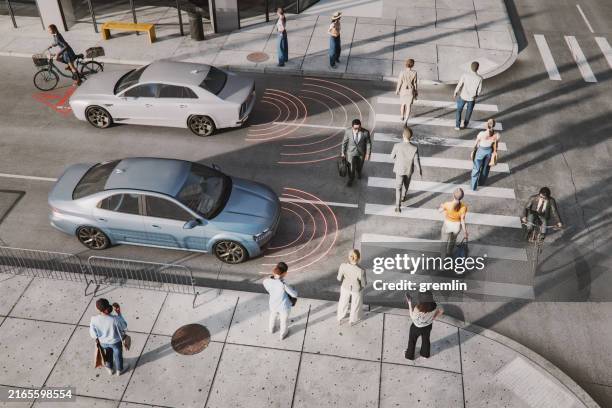 modern vehicles with ai assistance - pedestrian stock pictures, royalty-free photos & images