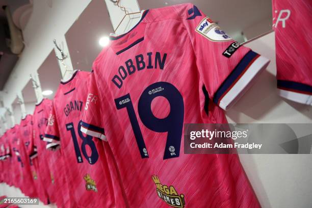 Lewis Dobin of West Bromwich Albion kit hangs inside the away dressing room ahead of the Sky Bet Championship match between Queens Park Rangers FC...
