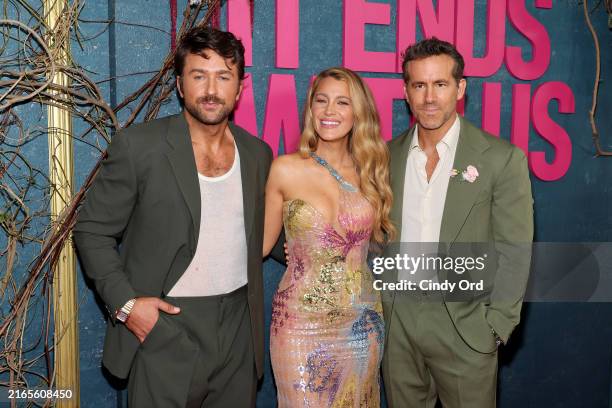 Brandon Sklenar, Blake Lively, and Ryan Reynolds attend the "It Ends With Us" New York Premiere at AMC Lincoln Square Theater on August 06, 2024 in...