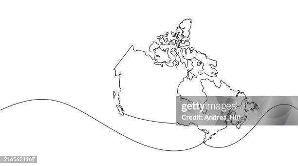 canada with copy space single line drawing style with editable stroke - drop shadow stock illustrations