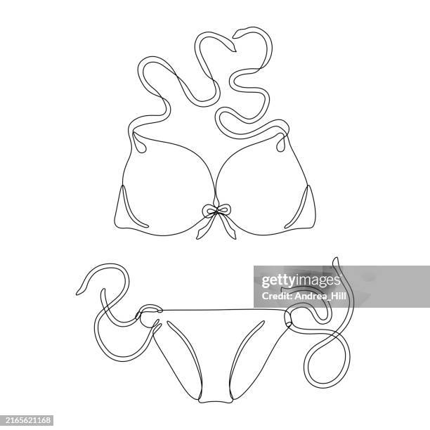bikini single line drawing with editable stroke - barre stock illustrations