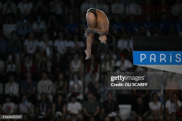 Mexico's Randal Willars Valdez competes in the men's 10m platform diving final during the Paris 2024 Olympic Games at the Aquatics Centre in...
