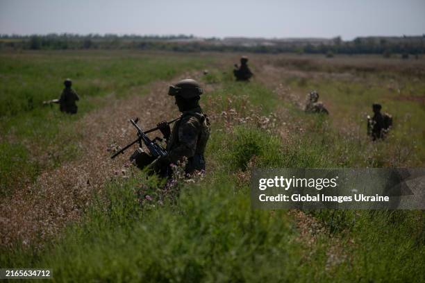 Colombian mercenaries, fighting for Ukraine, during conducting of a military exercise on the training ground on August 15, 2023 in Donetsk Oblast,...