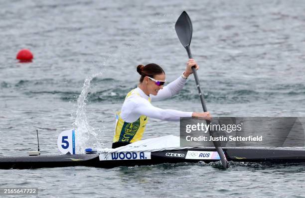 Alyce Wood of Team Australia competes during the Women’s Kayak Single 500m Heats on day twelve of the Olympic Games Paris 2024 at Vaires-Sur-Marne...