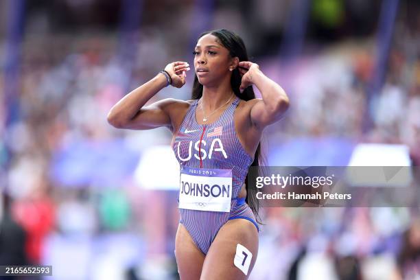 Lay Lay Johnson Alaysha Johnson of Team United States looks on during the Women's ...