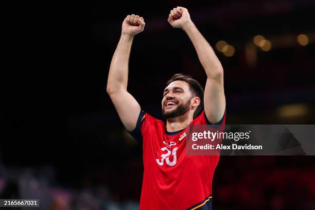 Gedeon Guardiola of Team Spain during the Men's Quarterfinal match between Team Spain and Team Egypt on day twelve of the Olympic Games Paris 2024 at...
