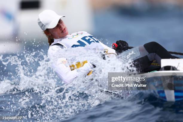 Marit Bouwmeester of Team Netherlands prepares to compete in the Women's Dinghy medal race on day twelve of the Olympic Games Paris 2024 at Marseille...