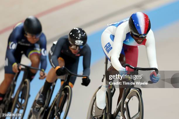 Taky Marie Divine Kouame of Team France competes during the Women's Keirin First Round on day twelve of the Olympic Games Paris 2024 at...
