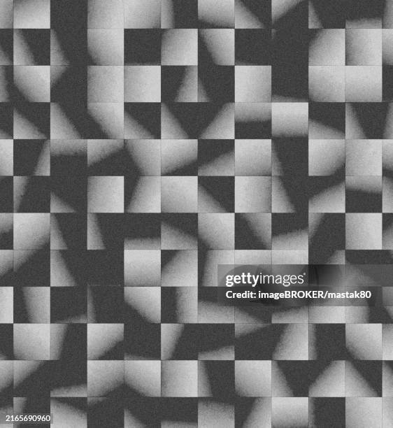 abstract geometric pattern of black and white squares with gradient shading creating an optical illusion - illusion stock illustrations