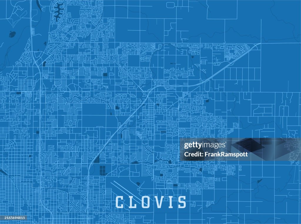 Clovis CA City Vector Road Map Blue Horizontal