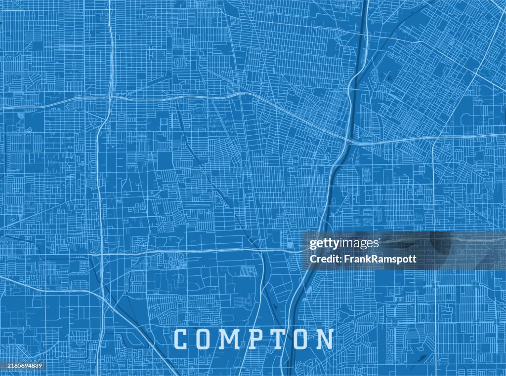 Compton Ca City Vector Road Map Blue Horizontal High-Res Vector Graphic ...