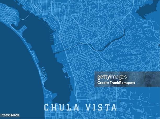 chula vista ca city vector road map blue horizontal - san diego digital road map stock illustrations