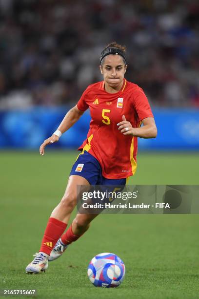 Oihane Hernandez of Spain in action during the Women's semifinal match between Brazil and Spain during the Olympic Games Paris 2024 at Stade de...