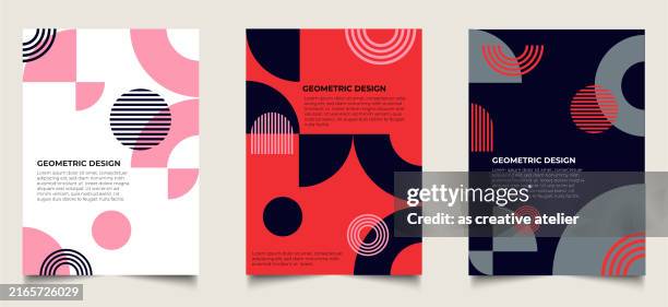 simple geometric covers set. minimalist vector templates. pastel colors. - red polka dots background stock illustrations