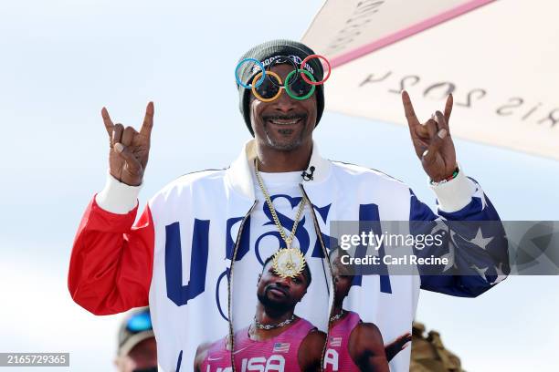 Snoop Dogg attends to the Men's Park Final on day twelve of the Olympic Games Paris 2024 at Place de la Concorde on August 07, 2024 in Paris, France.