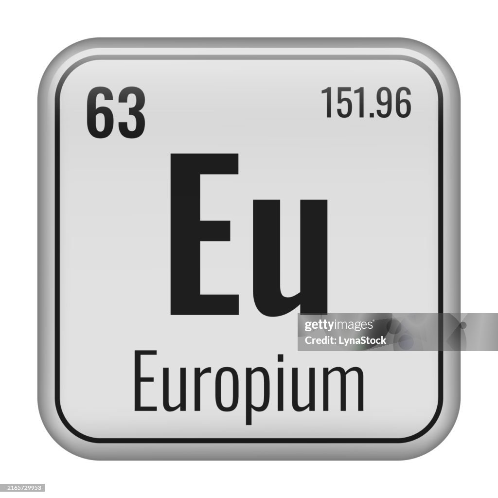 Europium symbol. Chemical element of the periodic table. Vector illustration isolated on white background. Glass sign.