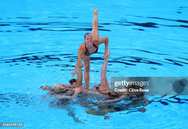 Members of Team Canada compete in the Team Acrobatic Routine on day twelve of the Olympic Games Paris 2024 at Aquatics Centre on August 07, 2024 in...