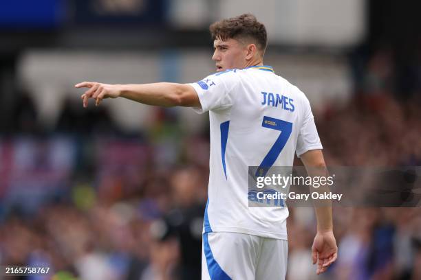 Daniel James of Leeds United during the Sky Bet Championship match between Leeds United FC and Portsmouth FC at Elland Road on August 10, 2024 in...