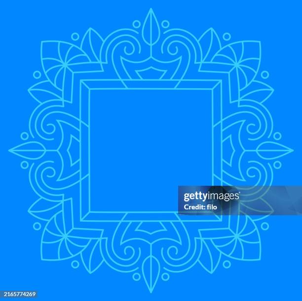 illustrations, cliparts, dessins animés et icônes de bleu orné cadre design abstrait fond abstrait - fleur de lotus line art