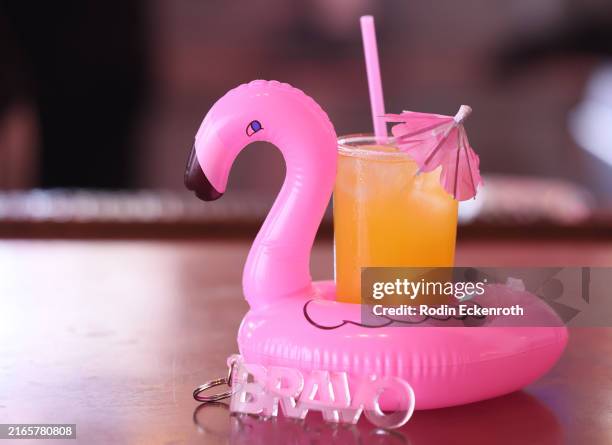 Summer Should Be Fun signature cocktail is seen on display at Bravo's The Diamonds and Rosé Experience media preview on August 07, 2024 in Los...