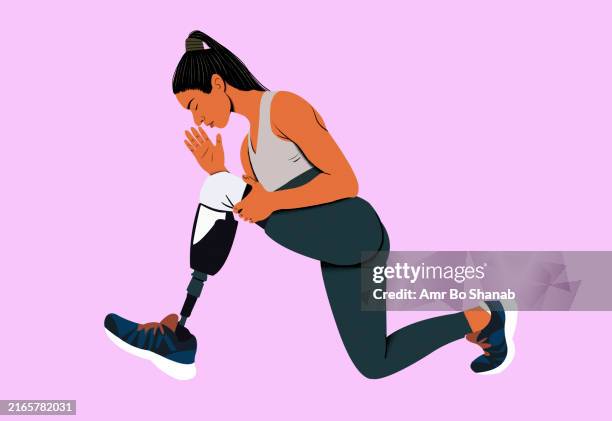 a stylized illustration of a woman in sportswear doing a lunge exercise against a pink background - lunge stock illustrations