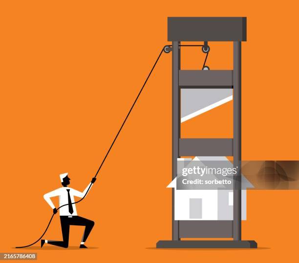 home prices go down - guillotine stock-grafiken, -clipart, -cartoons und -symbole