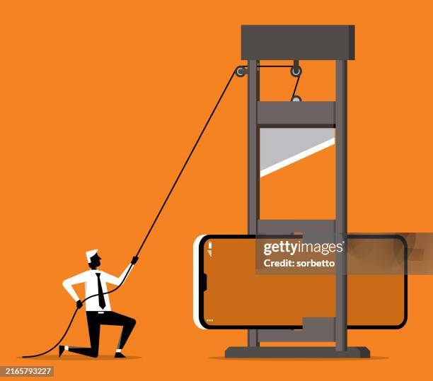 smartphone - guillotine - guillotine stock-grafiken, -clipart, -cartoons und -symbole