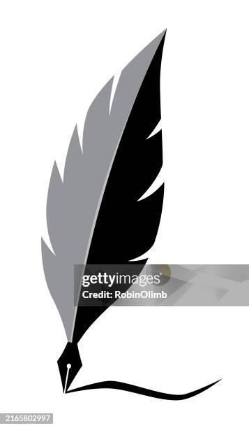 black and gray quill icon - quill pen stock illustrations